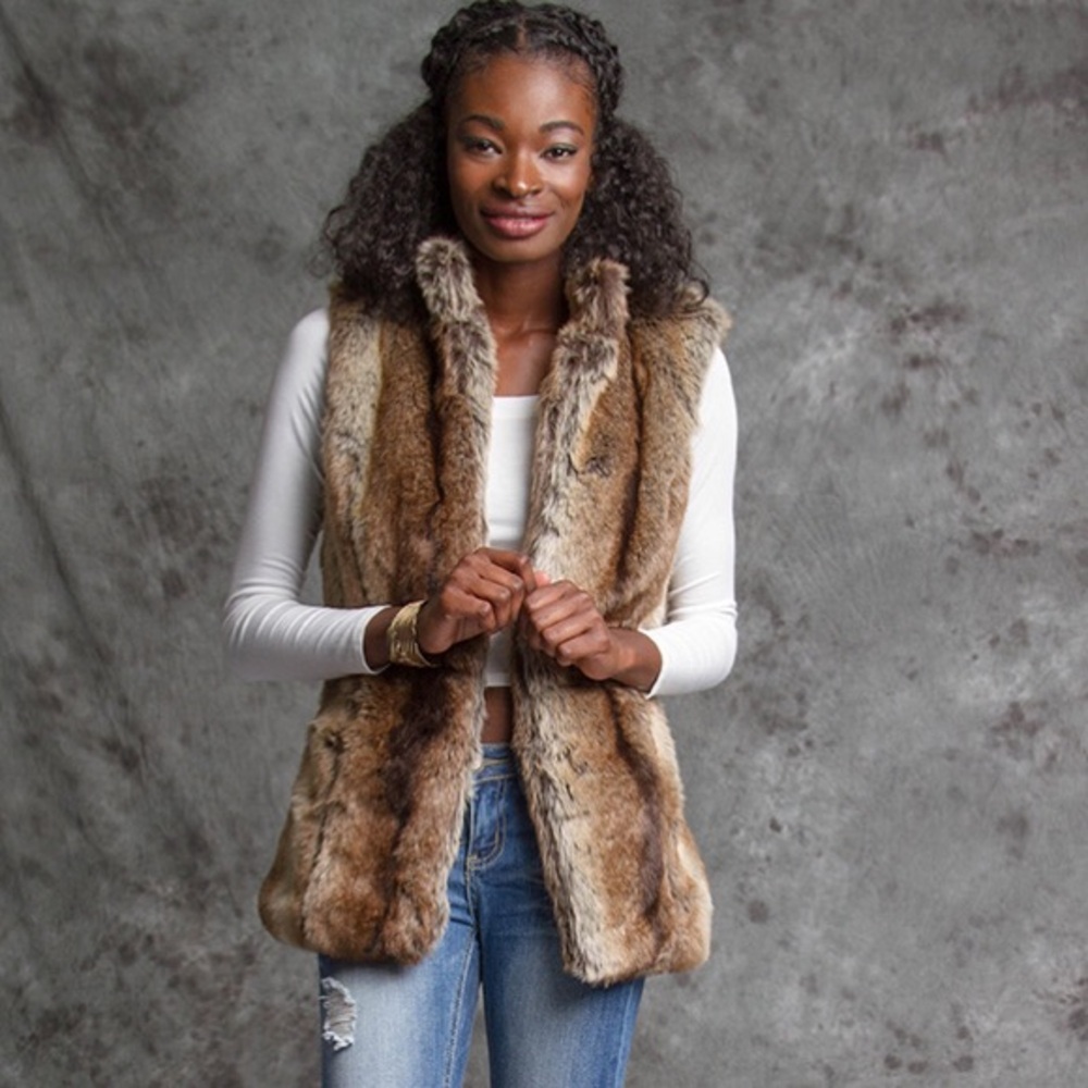 Brown faux fur vest